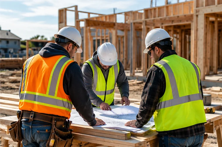 Architectural plans being reviewed before a construction project